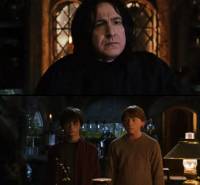 ,,Vidlo vs nejmn sedm mudl! Vte jak tk je to pestupek?!! Riskovali jste odhalen naeho svta,nemluv o kod ,kterou jste zpsobili vrb mltice,kter zde stla dv ne jste se narodili!! "  ,,Myslm ,pane profesore,e nm ukodila vc ne mi j.." ekl Severus Snape Ronovi a Harrymu v dle : (nhled)