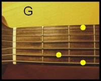 Kter tny akordu G smrem od 1. struny (nejten) k 6. strun (nejtlust) jsou oznaeny lutm puntkem? (nhled)