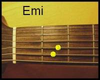 Kter tny akordu Emi smrem od 1. struny (nejten) k 6. strun (nejtlust) jsou oznaeny lutm puntkem? (nhled)