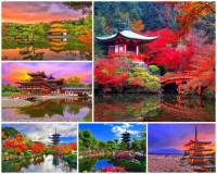 K nejkrásnějším místům světa patří i japonské zahrady, které na jaře hýří barvami rozkvetlých sakur a kvetoucích keřů a na podzim zbarveným listím. Oslnivá nádhera přírody se zde snoubí s krásou zahradních historických staveb. Turisticky nejatraktivnější zahrady se nacházejí poblíž historického města, které je také nejen japonským, ale i světovým klenotem, zapsaným od r. 1998 na seznamu světového kulturního a přírodního dědictví UNESCO. V minulosti bylo sídelním městem japonských císařů. Jak se jedno z nejkrásnějších japonských i světových měst v sousedství nádherných japonských zahrad na fotografii č.14 jmenuje? (náhled)