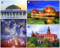 Na území Polska se nachází (ke dni 8.9.2022) 15 památek zapsaných na Seznamu světového kulturního a přírodního dědictví UNESCO. Označte písmena, pod kterými jsou na fotografii č.4 polské památky UNESCO: (náhled)