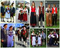 Rakousko je zem, kter je bohat na kulturn tradice. Ke kulturnm tradicm pat i rakousk folklr (nrodopis) = dodrovn lidovch tradic, zvyk, psn, tanc a kroj. Na fotografii .7 jsou kroje z rznch zem oznaeny psmeny. Vyberte a oznate obrzky s psmeny na kterch jsou rakousk kroje:	 (nhled)