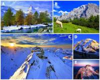 Na fotografii .4 jsou nejznmj a nejkrsnj hory v Alpch.  A) Kterm psmenem je oznaena hora Matterhorn?  B) Kterm psmenem je oznaena hora Jungfrau?	 (nhled)