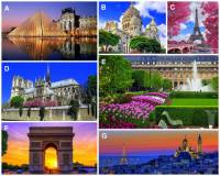 Paříž – pod kterými písmeny se na fotografii č.20 skrývají památky Paříže:  Louvre a Notre Dame? (náhled)