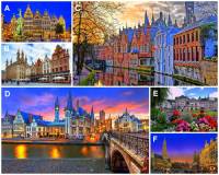 Mezi památky UNESCO se řadí i celá historická jádra některých belgických měst. Označte písmena, pod kterými jsou na fotografii č.10 uvedena belgická města, jejichž historické jádro je zařazeno na Seznam světového kulturního a přírodního dědictví UNESCO: (náhled)