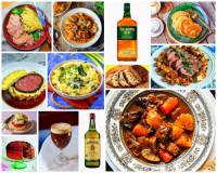 Irská kuchyně používá především suroviny tradičně dostupné v Irsku a je ovlivněna anglickou kuchyní. Využívá se maso – hovězí, skopové, jehněčí, vepřové, ryby nebo mořské plody. Hojně se připravují pokrmy z kapusty a ostatní zeleniny. Základní potravinou jsou brambory, které jsou součástí irské stravy od 17. století. Připravují se na všechny způsoby - opékané, šťouchané, česnekové nebo jako hranolky. Další oblíbenou potravinou jsou sýry, které se zde vyrábějí podle tradičních receptů – polotuhý plátkový sýr Gubbeen nebo se ze severoirského kozího mléka vyrábí smetanový sýr Irish goat (podobný francouzskému Brie). Snídaně jsou velmi vydatné – často se irská snídaně podobá anglické snídani. Irové obvykle obědvají mezi 12:30 a 14:30 hodinou. Jídlo bývá lehčí a nejčastěji je to polévka nebo sendvič. Irské polévky jsou husté a vydatné. Na venkově se obvykle večeří už kolem 18. hodiny, ve městech se večeří později mezi 19. a 22. hodinou. Večeře bývá velmi sytá. Obvykle to bývá jednoduše upravené maso. Hovězí se připravuje jako rostbíf nebo steak s omáčkou a zeleninou. Jehněčí se podává jako kotletky nebo roštěnky. K nejoblíbenějším nápojům v Irsku patří pivo, čaj, káva, whiskey. Z nabídky jídel a specialit na fotografii č.19 vyberte a označte jídla, která se turistům předkládají jako typicky irská: (náhled)