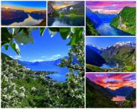K Norsku neodmyslitelně patří fjordy, kterých je na norském pobřeží severního Atlantiku cca 1 200. Patří k nejkrásnějším a turisticky nejnavštěvovanějším místům v zemi. Z nabídky nejkrásnějších a nejvýznamnějších fjordů na fotografii č.10 vyberte a označte:  A)  nejdelší fjord v Norsku:   B)  nejhlubší norský fjord: (náhled)