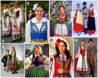 Litva je zem, kter je bohat na kulturn tradice. Ke kulturnm tradicm pat i litevsk folklr (nrodopis) = dodrovn lidovch tradic, zvyk, psn, tanc a kroj. Nrodn kroje jsou dodnes vznamnou soust litevsk nrodn identity. Na fotografii .5 jsou kroje z rznch zem oznaeny psmeny. Vyberte a oznate obrzky s psmeny, na kterch jsou litevsk kroje:  (nhled)